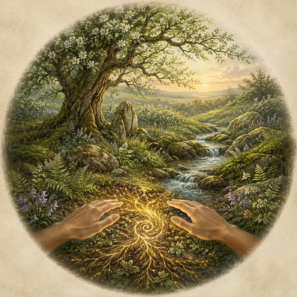 Hands giving healing to the earth