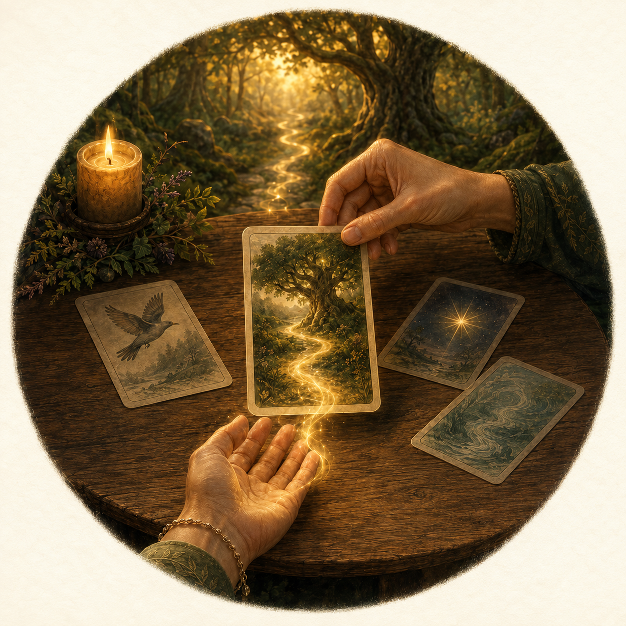 image of a hand holding a fortune telling card