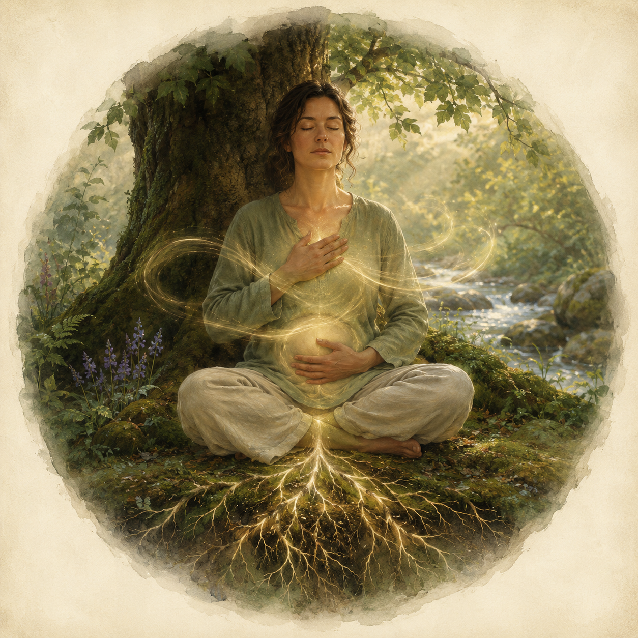 image of a woman grounding herself in nature.