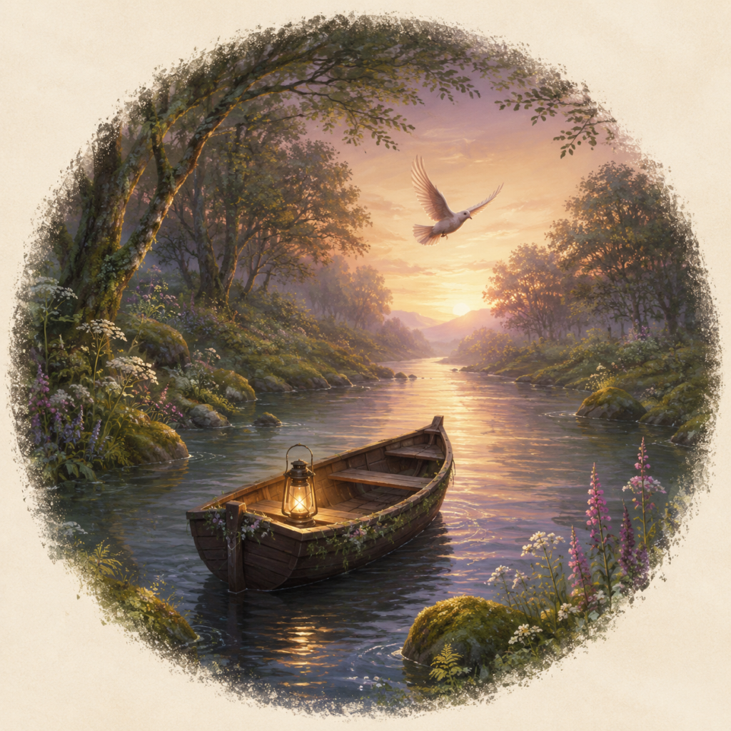 image of a small boat floating down a river