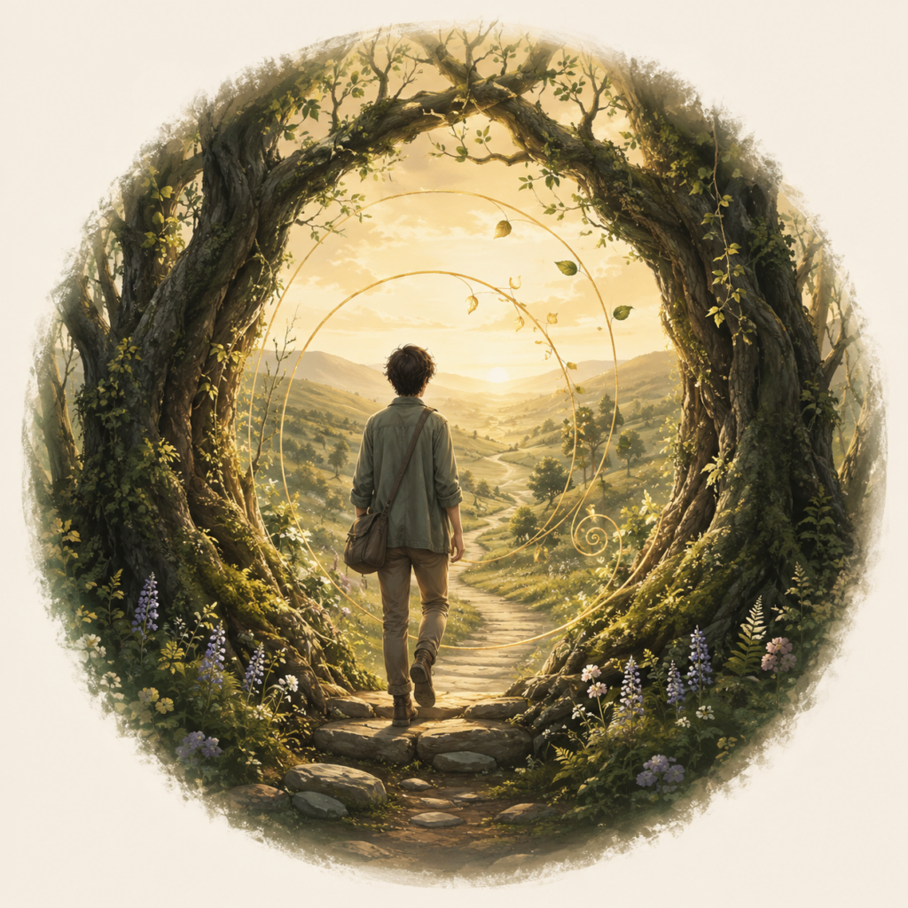 Image of a young person walking towards the rising sun