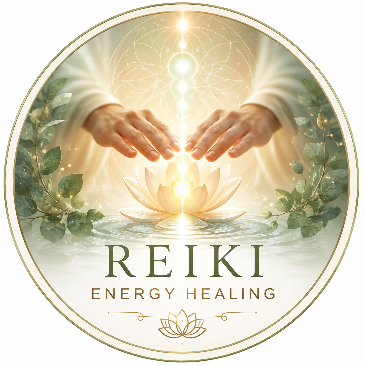 Hands using universal life force energy over a lotus