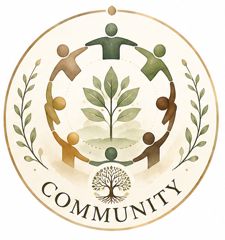 Image of a circle of people with the word community written underneath